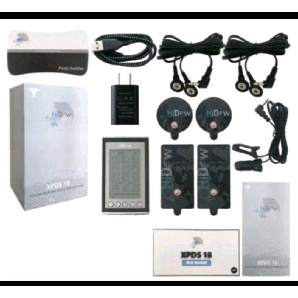 HiDow XPDS 18 TENS EMS Unit Pain Relief Muscle Stimulator 18 Modes Complete Kit